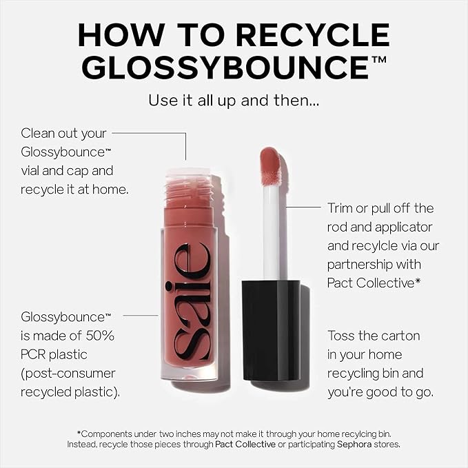 Saie Glossybounce - Hydrating Lip Gloss and Tinted Lip Oil Hybrid with Hyaluronic Acid &amp Jojoba Oil for Non-Sticky Ultra-Shiny Plump &amp Soft Lips - Everyday Makeup Essential - Burst (.17 oz)