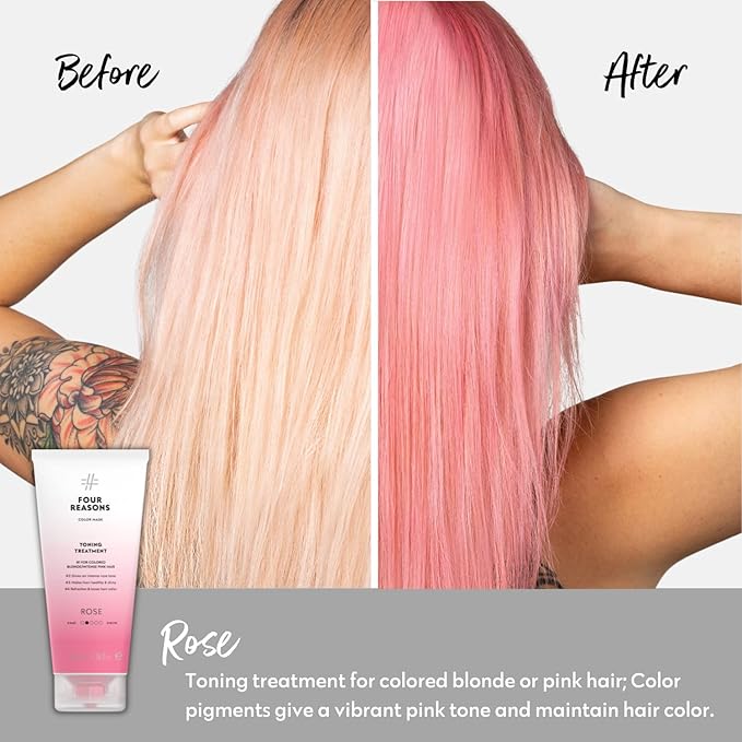 Four Reasons Color Mask - Rose Pink - (27 Colors) Toning Treatment Color Depositing Conditioner Tone &amp Enhance Color-Treated Hair - Semi Permanent Hair Dye Vegan and Cruelty-Free 6.76 fl oz