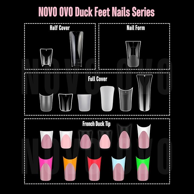 NOVO OVO White French Tip Short Duck Nail Tips Press on BERRY PINK Pre-designed Soft Gel Nail Extension Extra thick Full Cover Matte Vrial False Nails for DIY x 12 Sizes 360 pcs