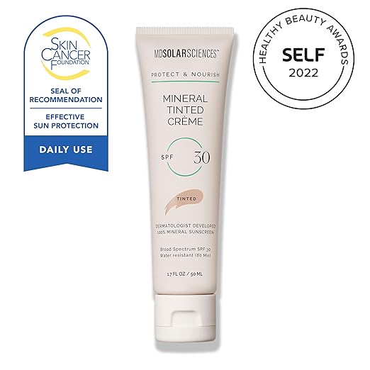 MDSolarSciences Mineral Tinted Cr?me Sunscreen SPF 30 | Water-Resistant Broad Spectrum UV Protection | Blendable Micronized Zinc Oxide Cream | Natural Matte Finish for All Skin Types (1.7 Fl Oz)