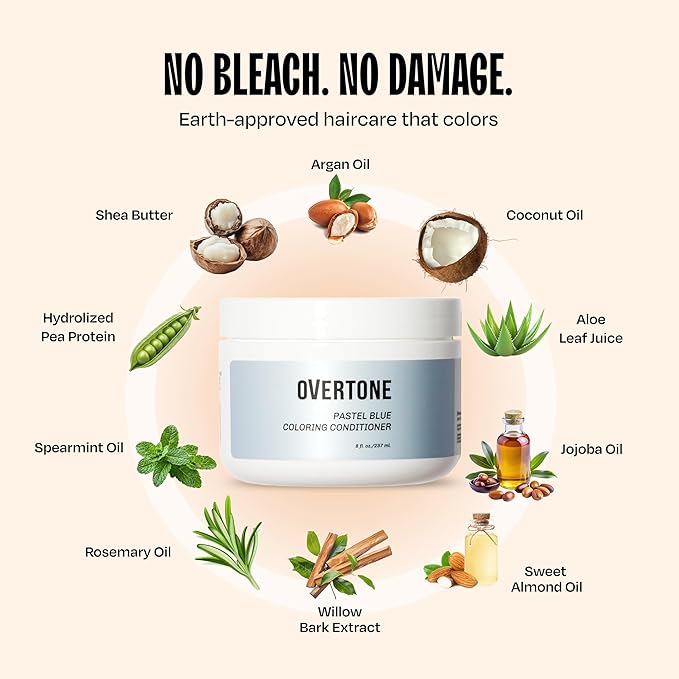 Overtone Semi Permanent Hair Color Conditioner Glacier Mist 8 oz Nourishing Damage-Free Color Depositing Mask for All Hair Types with Shea Butter &amp Coconut Oil Vegan &amp Cruelty-Free