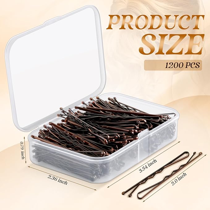 Tigeen 1200 Pcs Bobby Pins Bulk 2 Inch Hair Pins Kit for Women Invisible Wave Clips Pain-free Hairpin with Storage Case for Hairdressing Salon Ballet Studio Haircut All Hair Types(Black Brown Gold)