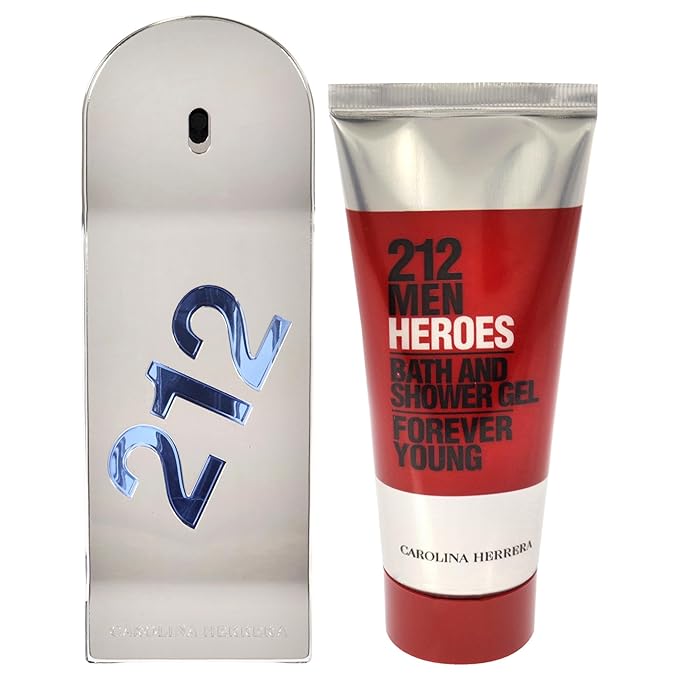 Carolina Herrera 212 Heroes Forever Young 3oz EDT Spray 3.4oz Bath and Shower Gel Men 2 Pc Gift Set