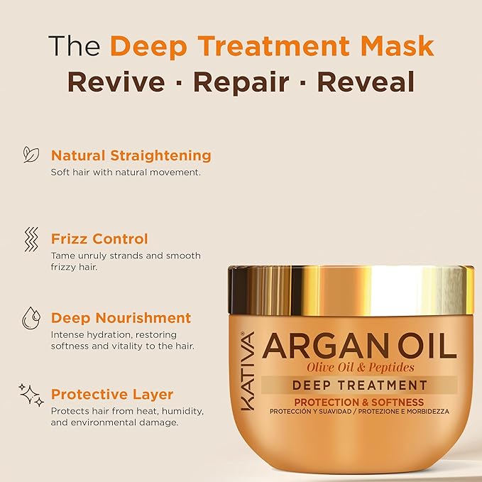 KATIVA Argan Hair Mask 10 oz 2-Pack ? Deep Repair Hair Treatment with Organic Argan Oil Olive &amp Peptides ? Intense Hydration for Dry Damaged Hair ? Deep Conditioner for All Hair Types