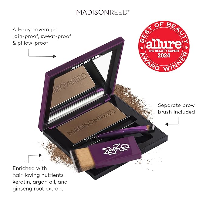 Madison Reed Root Touch Up + Brow Filler Sabbia Light Brown Instant Gray Coverage Fills in Brows &amp Thinning Hairlines Temporary Concealing Powder 0.13 oz (60 uses)
