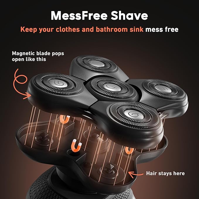 Groomie BaldiePro Cordless Bald Head Shavers for Men Blade Refill 2.0 - Waterproof Head Shavers Replacement Head - Electric Hair Shaver &amp Head Razor for Bald Men Men's Rotary Shaver for Smooth S