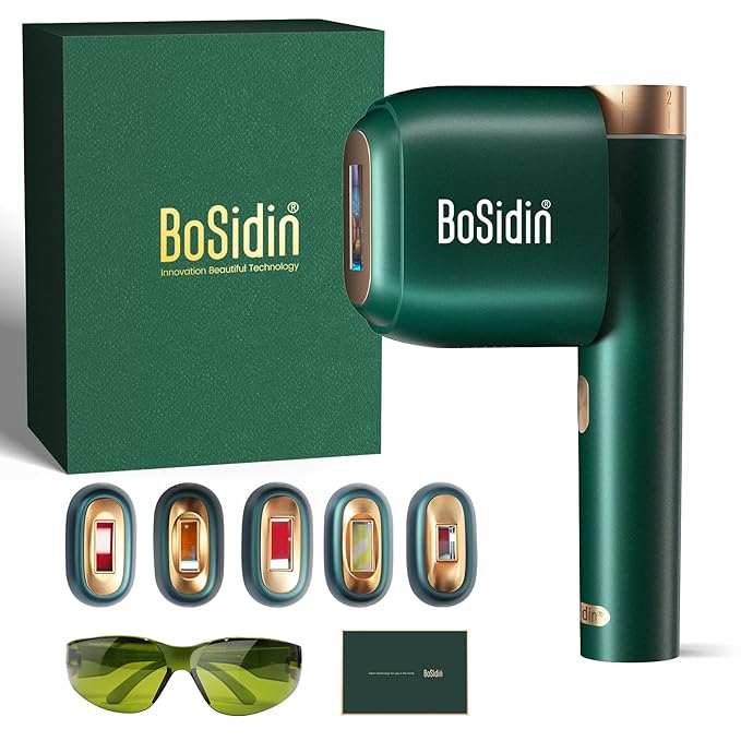 Laser Hair Removal BoSidin IPL Hair Removal with Painless Ice-Cooling 2-in-1 Face SR Rejuvenation 6+1 Modes 6 Levels Hair Removal for Women Permanent Laser Hair Removal Kit with Shaver Goggles