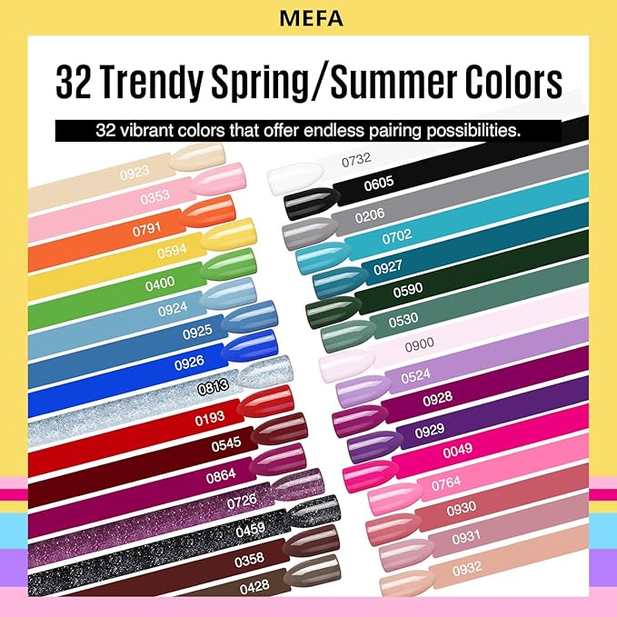 MEFA 35 Pcs Gel Nail Polish Set 32 Colors Spring Collection Gel Nail Polish Pink Green Nail Art Manicure DIY Home Gifts for Women Girls Beginners