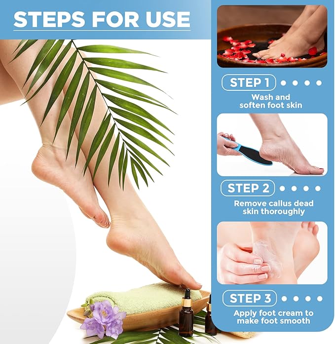 100 Pcs Pedicure Foot File Double Sided Callus Remover Sandpaper Foot Sander Scraper Scrubber with Plastic Handle Heel Rasp Tool for Feet Spa(Blue)