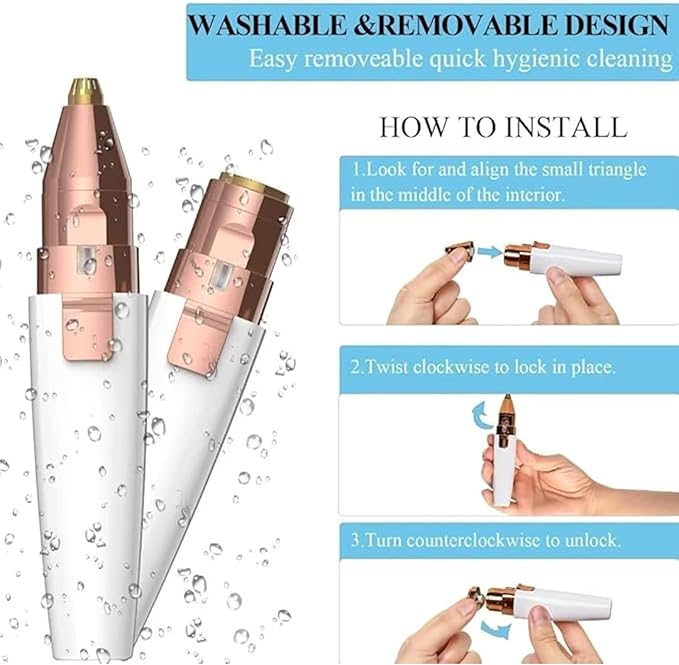 2-in-1 Facial Hair Remover for Women ? Rechargeable Eyebrow Trimmer &amp Body Groomer with LED Light Hypoallergenic Blades ? Pain-Free for Upper Lip Chin Bikini Line