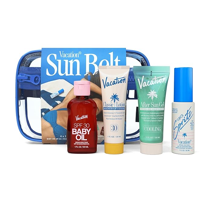 Vacation Sun Belt Sampler Includes Baby Oil SPF 30 Super Spritz SPF 50 Face Mist Classic Lotion SPF 30 After Sun Gel?œFestival Friendly??Fanny Pack