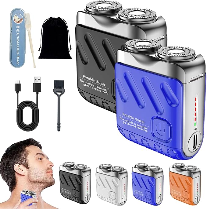 Mini Shaver Small Steel Cannon Suspended Magnetic Blade Shaver Mini Electric Explosive Shavers for Men Waterproof USB Fast Charging Compact Travel Size (2PCS-B-D)