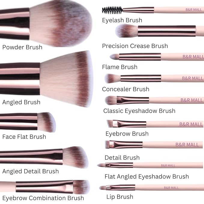 B&ampR MALL Makeup Brush Set with LED Mirror ? Supper soft Brushes for Flawless Foundation Concealer Eyeshadow &amp More | Lightweight Versatile Perfect for On-the-Go Touch-Ups (Champagne Gold)