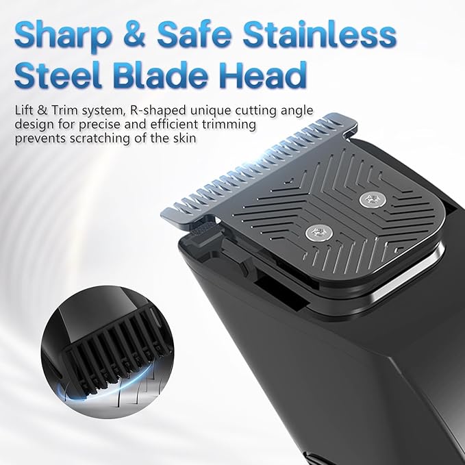 Beard Trimmer for Men 20 Length Adjustable Cordless Waterproof Clippers Stainless Steel T-Blade for Precision Facial Hair Trimming with 2 Guide Combs Travel Lock LED Display
