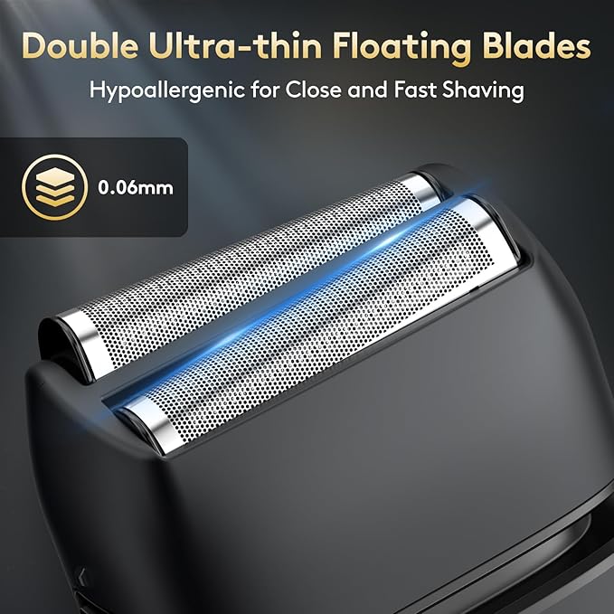 Brightup Foil Shaver Mens Electric Razor Shavers for Men with Trimmer Cordless USB-C Rechargeable Waterproof Double Floating Blades for Close Shaving Face 2 Speed LED Display&ampTravel Pouch Gr
