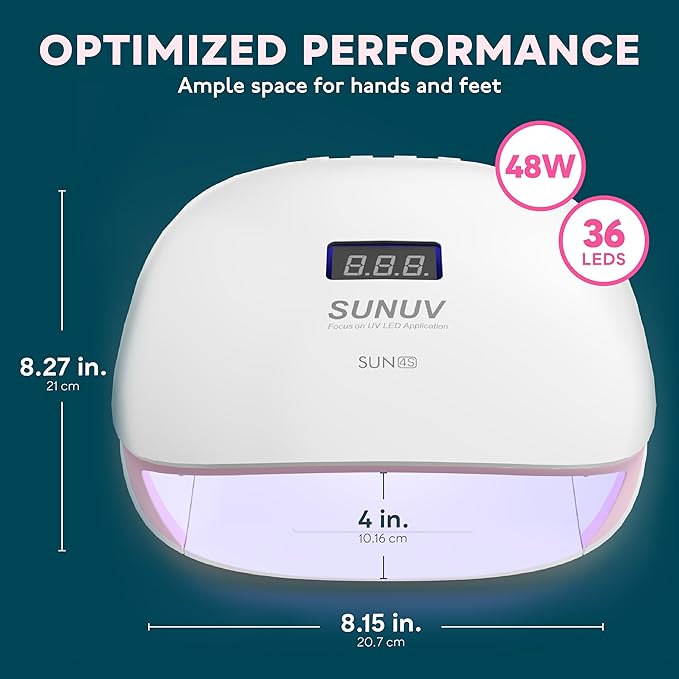 SUNUV LED UV Nail Light UV Lamp for Gel Nails Polish with 4 Timer Settings LCD Display Removable Base SUN4S Pink