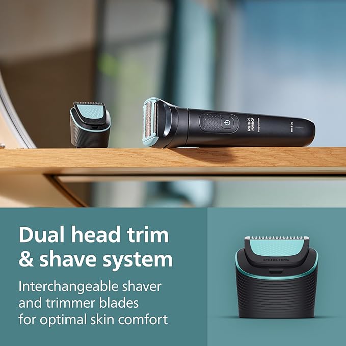 Philips Norelco Body Groomer 5000 Series Intimate Hair Trimmer &amp Shaver for Men with Dual 100% Showerproof Full Body Shave &amp Trim Heads and Two Bi-Directional Body Hair Combs BG5495/50