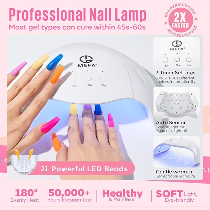 MEFA 32 Colors Gel Nail Polish Kit with U V Light 54 Pcs Nude Pink Popular Gel Nail Polish Starters Set Essential Manicure Tools Nails Art Decorations DIY Gifts