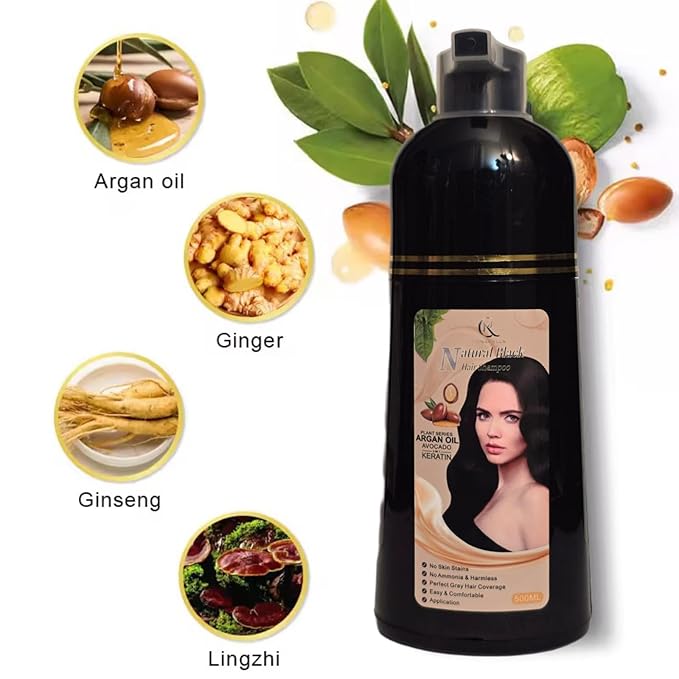 Hair Color Shampoo (Natural Black) ? Argan Oil Avocado &amp Keratin | No Ammonia | Perfect Grey Coverage | Hair Moisturizing &amp Nourishment | Easy At-Home Application