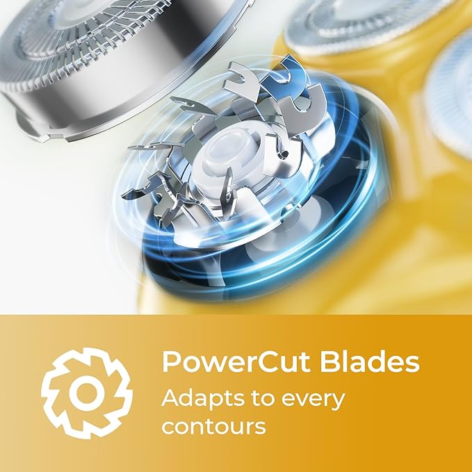 Rechargeable Electric Razor for Men: 3-in-1 Shaver for Beard/Nose/Sideburns - IPX7 Waterproof Travel Kit - Turbo Speed &amp Precision BladesCyber Yellow
