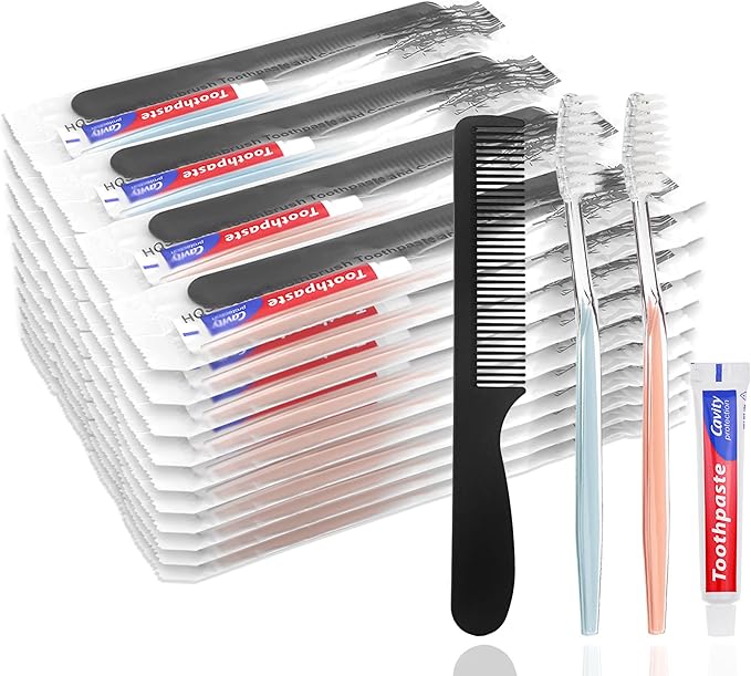 100 Pack Disposable Toothbrushes with Toothpaste and Comb for Homeless Individually Wrapped10g Travel Toothpaste7inch Black Hair CombSoft Bristle Toothbrush for HotelAirBnbShelterCharity