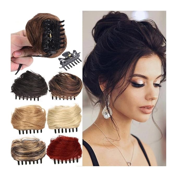 messy bun hair piece Space Buns Hair Pieces Mini Claw Clip in Hair Bun Messy Cat Ears Hair Bun Extension Synthetic Donut Wig Accessory Updo Hairpieces for Women Girls hair buns hair piece(18H613)