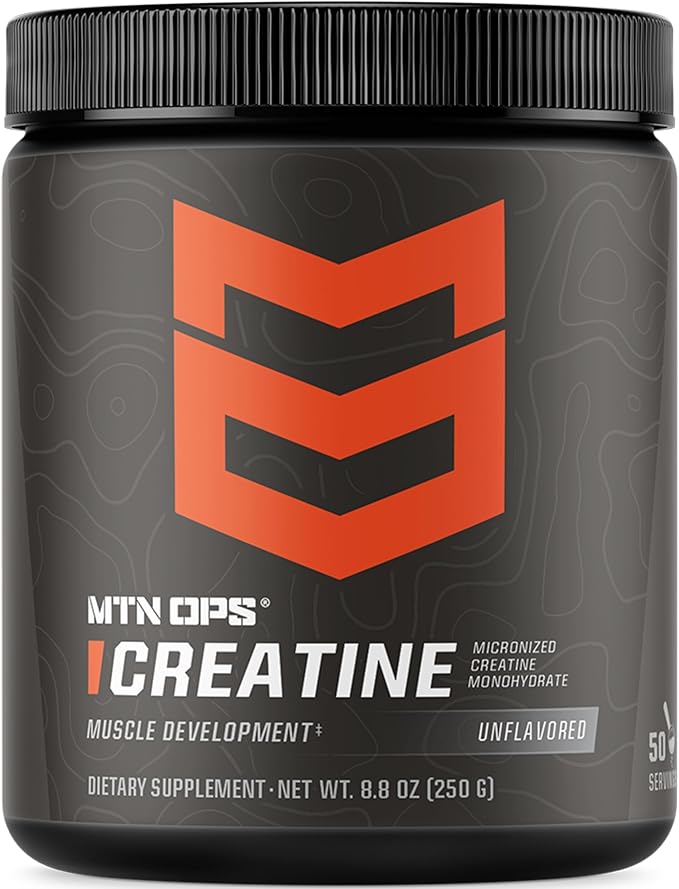 MTN OPS Creatine Monohydrate Powder Unflavored 50 Serving Tub - 100% Pure Micronized for Muscle Mass Strength &amp Power