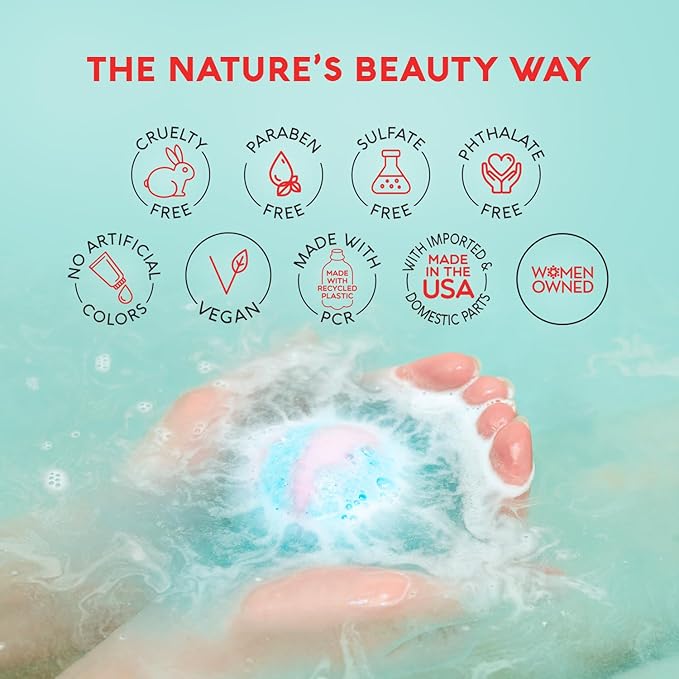 Nature's Beauty Unicorns &amp Rainbows Pink Jasmine &amp Strawberry Scent Bath Bomb for Kids Multi-Pack - Natural Non-Staining Fun Bubbly Fizzy Spa Bomb Made w/Coconut Oil + Witch Hazel 5.5oz (