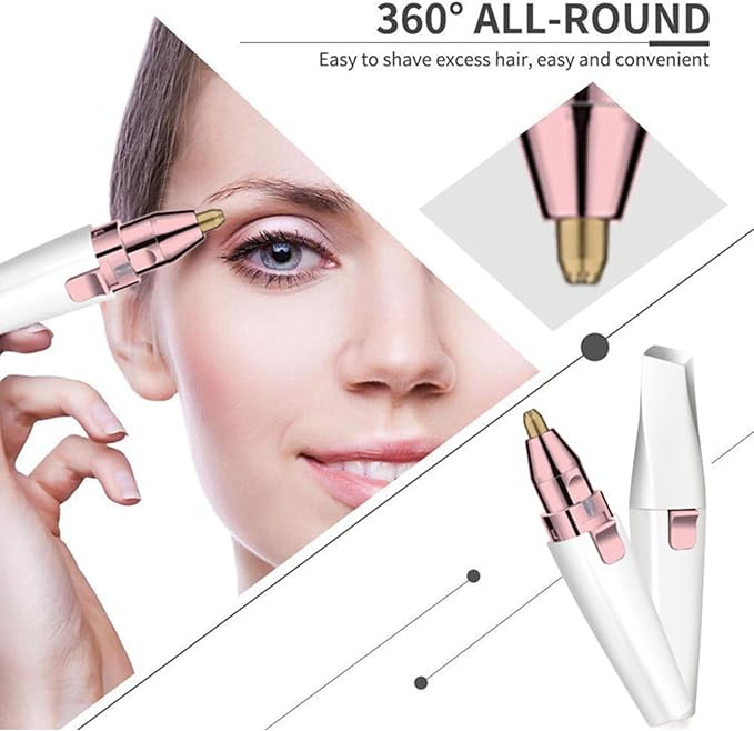 2-in-1 Facial Hair Remover for Women ? Rechargeable Eyebrow Trimmer &amp Body Groomer with LED Light Hypoallergenic Blades ? Pain-Free for Upper Lip Chin Bikini Line