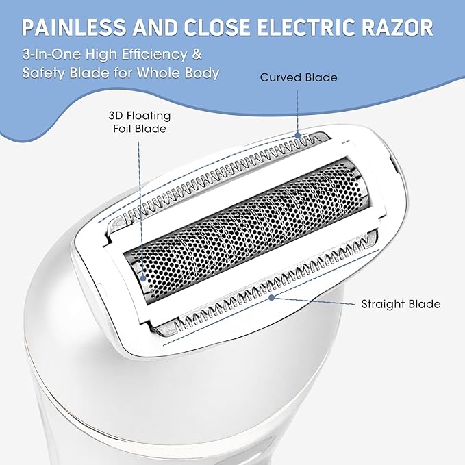 Electric Shavers for Women 7 in 1 Hair Removal Kit with Epilator Bikini Trimmer Face Razor Body Brush Face Massager Foot Callus Remover IPX7 Waterproof Lady Razors Set for Legs Armpit Bikini Pubic