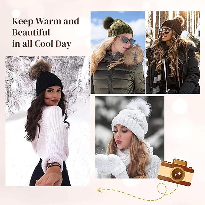 Women Winter Beanie Hat with Wig Big Wavy Curly Hair Extensions Knit ski Snow Cap Attached Party Daily Weddings Wig