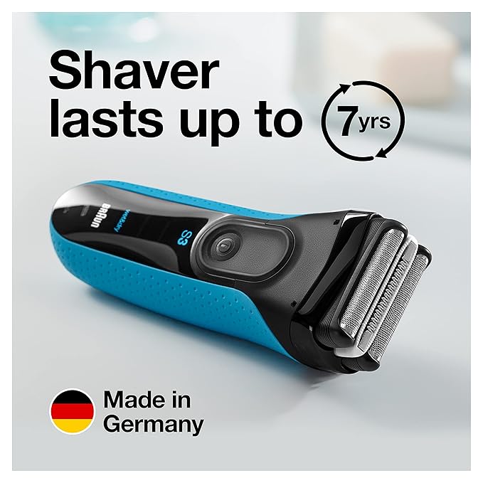Braun Electric Series 3 Razor with Precision Trimmer Rechargeable Wet &amp Dry Foil Shaver for Men Blue/Black 4 Piece