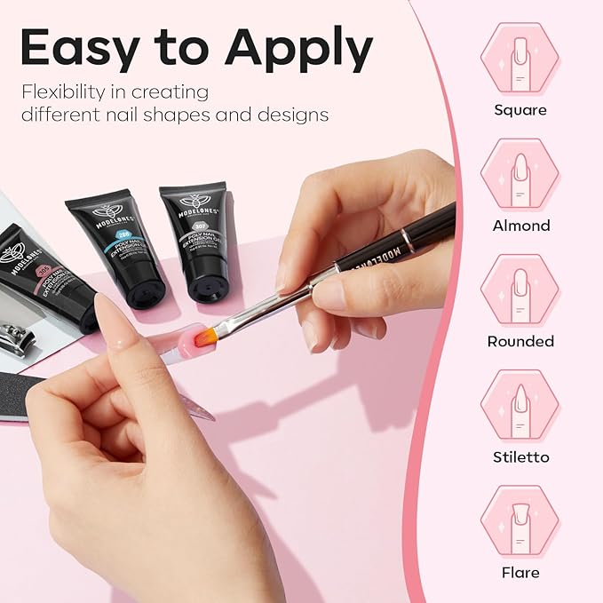 Modelones Poly Nail Gel Kit 6 Colors Poly Extension Gel Clear Pink White with 48W U V/LED Lamp 3D Nail Charms Builder Slip Solution Complete Toe Manicure Supplies Tools for Starter