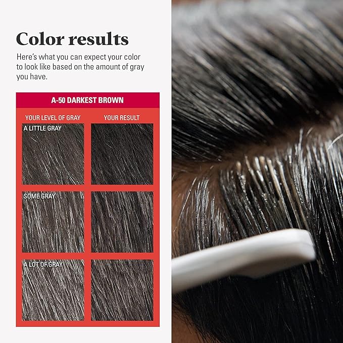 Just For Men Easy Comb-In Color Mens Hair Dye Easy No Mix Application with Comb Applicator - Darkest Brown A-50 Pack of 3