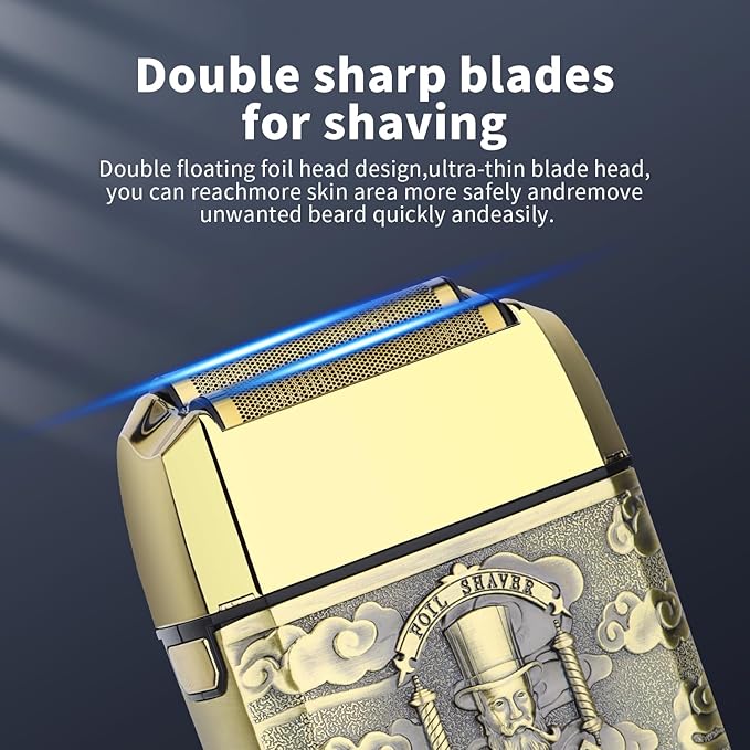 HIENA PRO Professional Foil Shaver for Men Double Electric Foil Trimmer Cordless Bald Head Precision Trimmer Electric Razor Rechargeable with USB Gifts for Men (QGM)