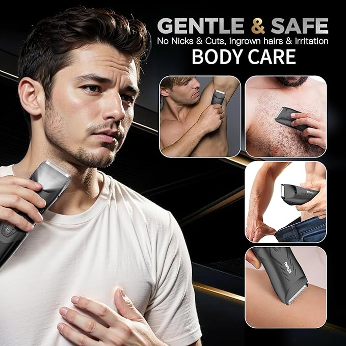 2-in 1 Body Hair Trimmers for Men Pubic Groin Hair Trimmer for Men with Dual-Head Trimmer &amp Foil Blade Electric Ball Trimmer Razors w/Light Charging Dock Waterproof Body Groomer Shaver Kit