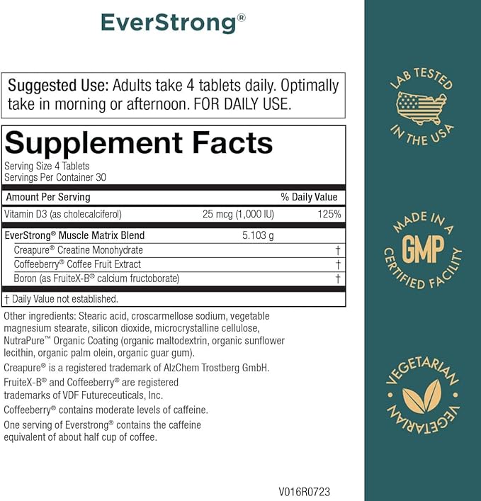 EverStrong - Creatine Monohydrate Blend - Clinically Studied for Golf Maximizing Driving Distance - Muscle Matrix Blend - Joint Muscle &amp Energy Support - Boron CoffeeBerry Vitamin D3 - 120 Tabl