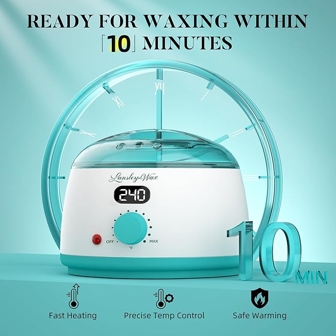 LANSLEYWAX Digital Waxing Kit for Women Men Wax Warmer for Hair Removal with Silicone Pot Hard Wax Kit Waxing Machine for Sensitive Skin Brazilian Bikini Leg Eyebrow Full Body Home Use