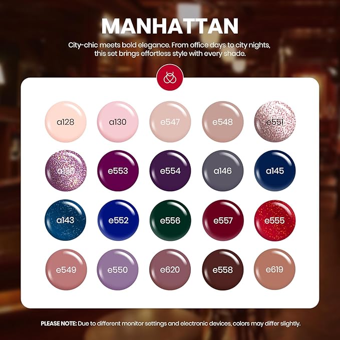 Beetles Gel Nail Polish Set Manhattan Collection 20 Colors Burgundy Red Brown Gold Champagne Glitter Winter Gel Polish Soak Off UV Glossy &amp Matte Top Base Coat Home Salon Diy Christmas Gifts for W