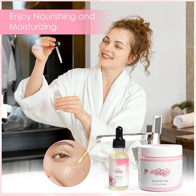 Mother's Day GiftsRose Spa Gifts Set Bath Gifts Set for Women Relaxing Spa Gift Basket for Women Self Care Package Home Spa Products Birthday Gifts for Mom Mother's Day (Rose)