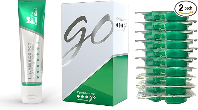 Opalescence Whitening Bundle - Opalescence Go 10% Hydrogen Peroxide Prefilled Whitening Trays and Whitening Toothpaste - Mint Flavor 5194-5166
