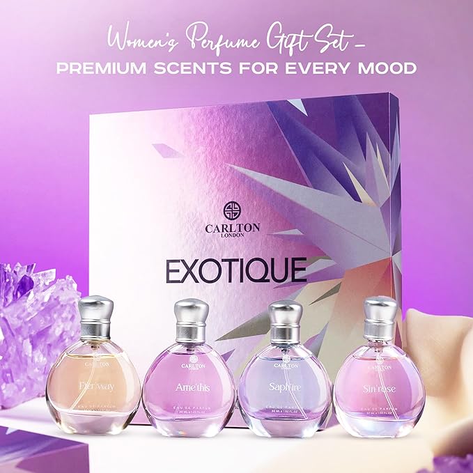 Carlton London Exotique Perfume Gift Set for Women - 4 x 30ml Premium Fragrances with Rose Orange Cedar and Honey Notes Luxury Perfume Gift Box for Her Birthday Anniversary Wedding