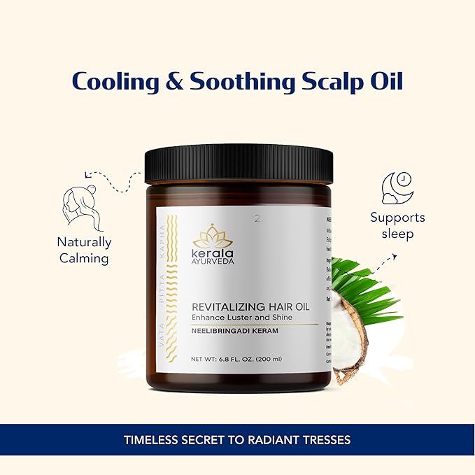 Kerala Ayurveda Neelibhringadi Keram Hair Growth Oil for Dry Scalp Curly Or Damaged Hair (6.8 fl Oz) | Coconut Oil For Hair Growth &amp Strengthening Roots | Ayurvedic Serum with Triple Milk Formula