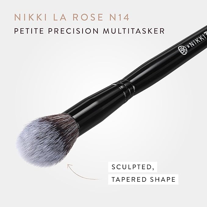 BK BEAUTY - NIKKI LA ROSE N14 PETITE PRECISION CONCEALER BRUSH - Multi-Tasking Tapered Makeup Brush for Under-Eye Concealer Powder &amp Small Areas