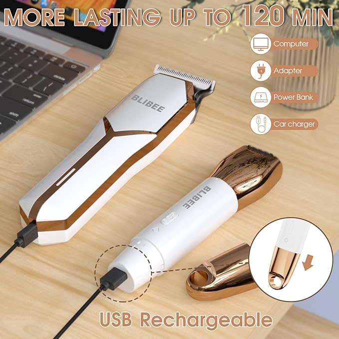 Hair Clippers &amp Bikini Trimmer for Women - Waterproof Electric Clippers and 4 in 1 Bikini Trimmer Set Deluxe Hair Trimmer Wet/Dry Body Shaver for Nose Eyebrows Beard Pubic Hair Mauve