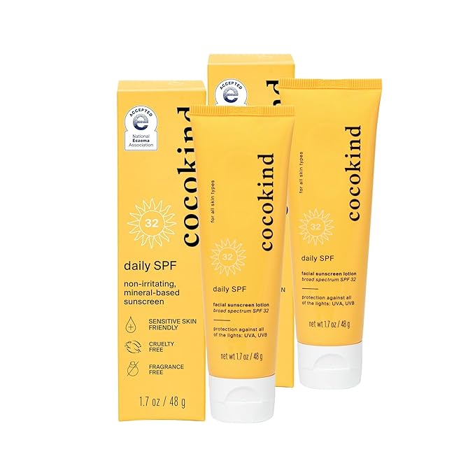 Cocokind Daily SPF Mineral Face Sunscreen with Zinc Oxide SPF 32 Reef Safe Unscented All Skin Types Non-Toxic Cruelty Free 2 Pack 1.7 fl oz