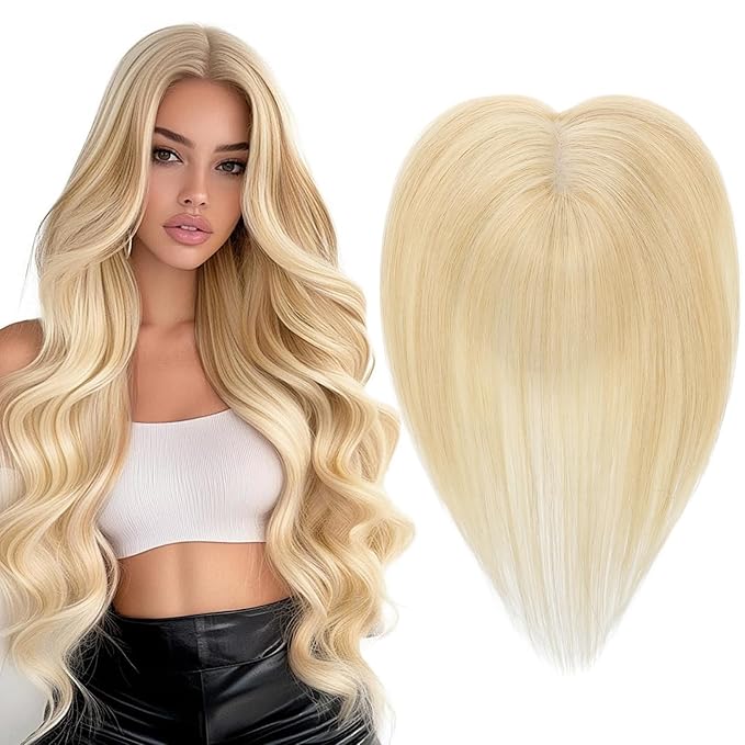 Blonde Hair Toppers for Women Real Human Hair 360°3D No Bangs Pieces Upgrade Lace Base Premium Remy Hair Toppers for Women(Blonde 10Inch)