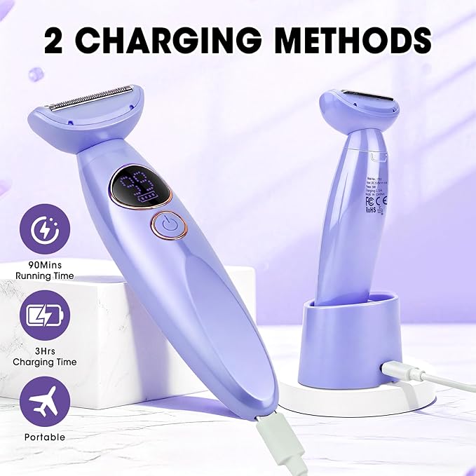 5 in 1 Bikini Trimmer for WomenIPX7 Waterproof Cordless Replaceable PubicEyebrowFacial Electric Razors&ampNose Hair Trimmer&ampPainless Body Shaver for Arms Legs UnderarmsUSB ChargeLED Display
