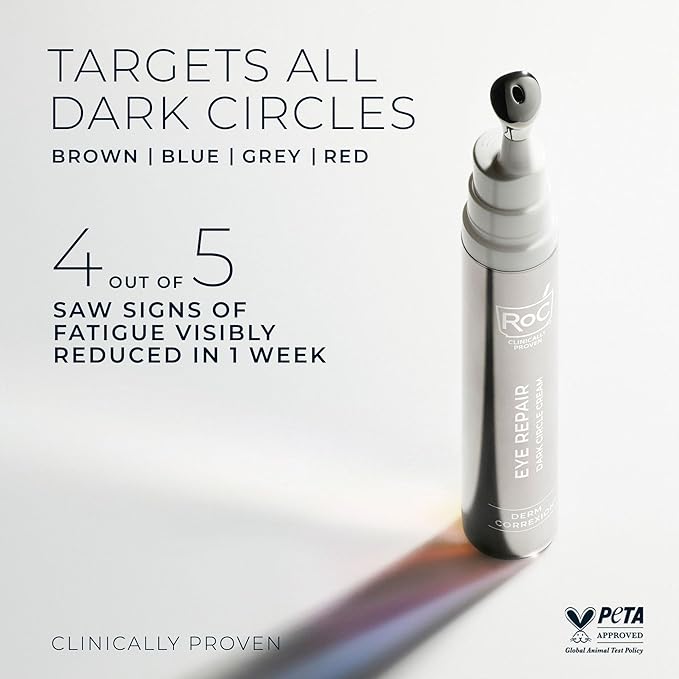 RoC Derm Correxion Retinol Eye Repair Dark Circle Cream Treatment with Niacinamide Resveratrol Proxygen for puffy eyes wrinkles and crow's feet with Line Smoothing Eye Packette