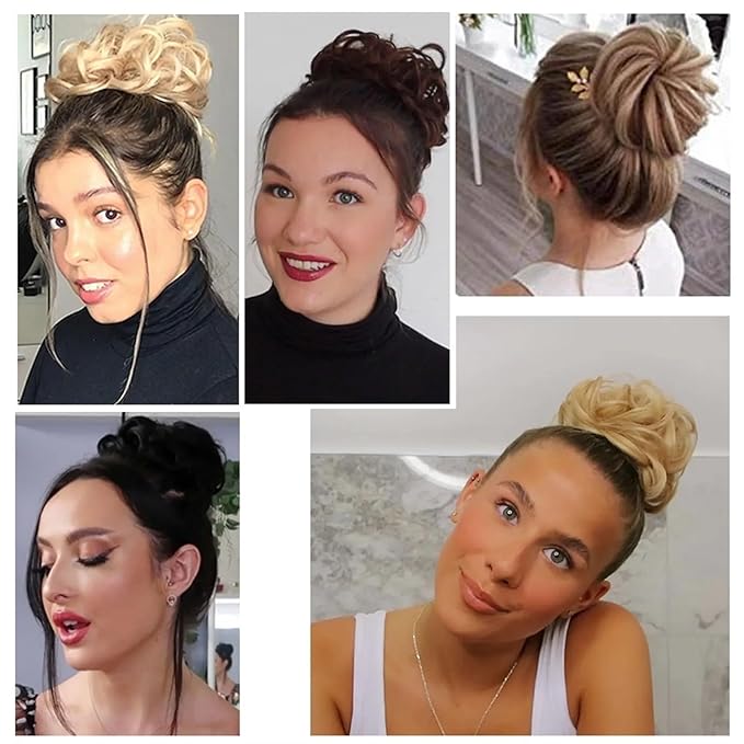 Hair Accessories 1 Pack Messy Bun Hair Pieces Wavy Curly Hair Ties Rubber Band Synthetic Bun Ponytail Braid Extensions Women Bun Wigs Hair Pieces For Women(2-33)